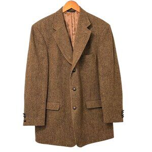 Brooks Brothers Harris Tweed Men's Wool Blazer Sport Coat Size 44L Brown Italy